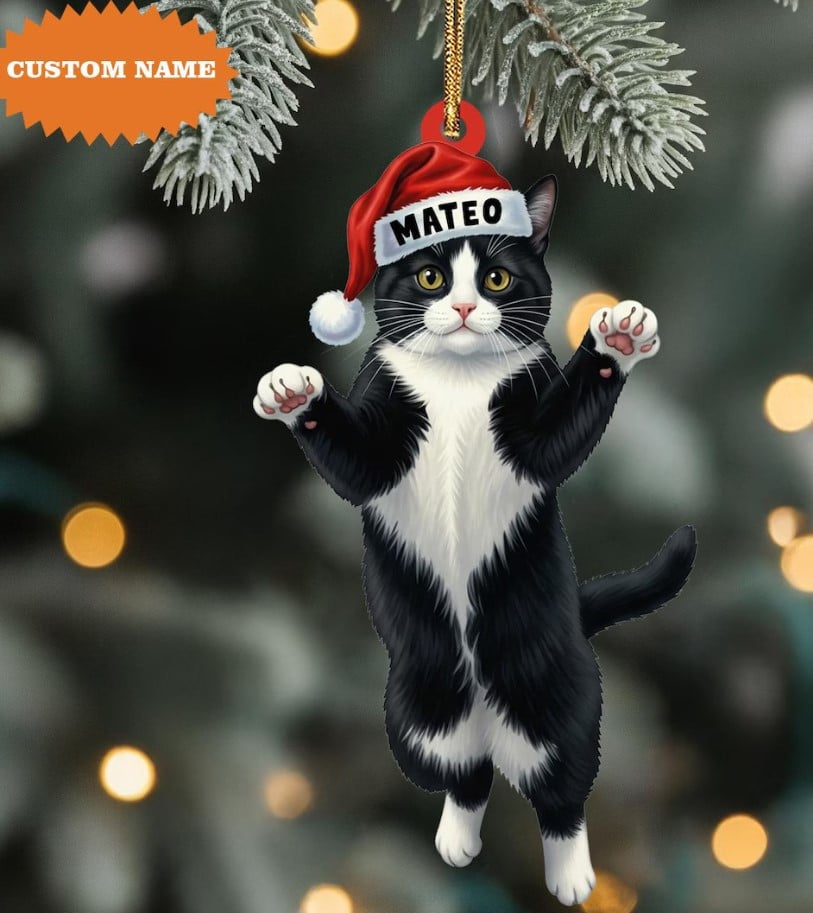 Personalized Tuxedo Cat Ornament, 2D Flat Ornament, Tuxedo Cat Ornament, Xmas Tree Decor, Christmas Tree Hanging, Gift For Mom