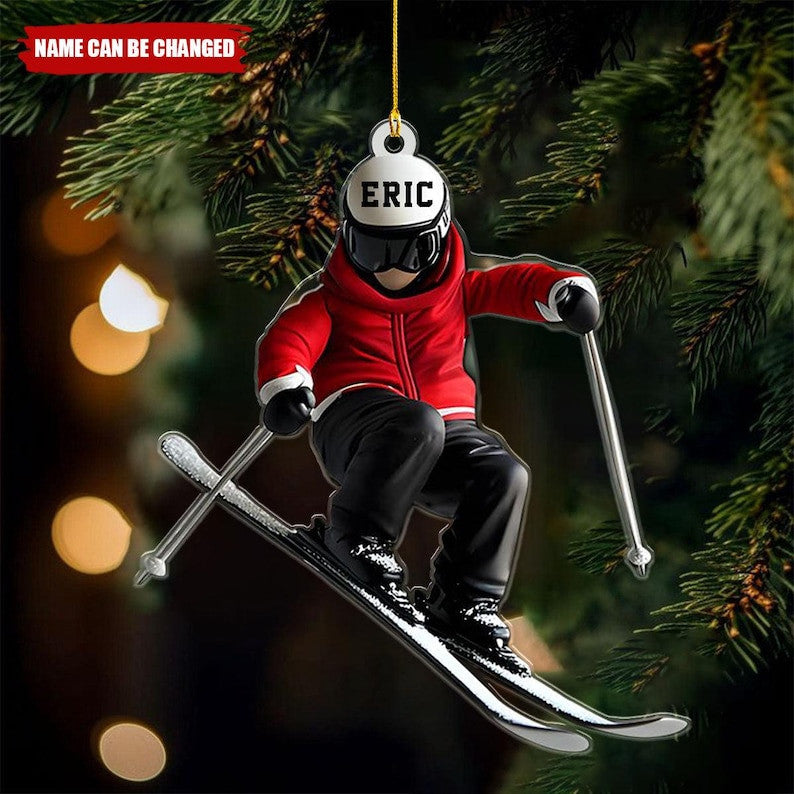 Personalized Skiing Shaped Ornament, Gift For Skiing Lovers, Gift For Skier, Winter Ski Decor, Skier Keepsake, Christmas Ski Ornament