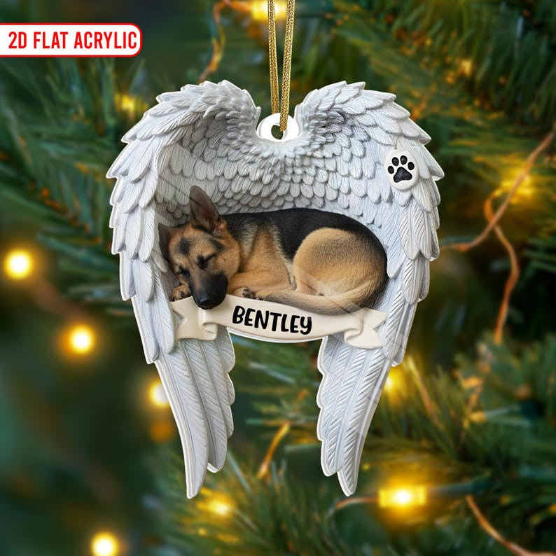 German Shepherd Angel Wings Ornament, Custom Dog Loss Christmas Decoration, Pet Memory Gift, In Memory Of Dog Ornament