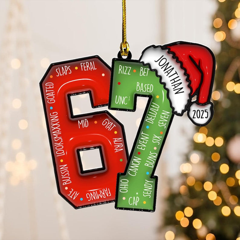 Personalized 67 Ornament, Custom Gen Z Slang Christmas Gift, Funny Six Seven Teenager Keepsake, 2025 Teen Boy Tween Meme Holiday Decor