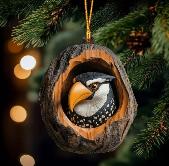 Bird Ornament, 2D Flat Ornament, Christmas Tree Decoration, Unique Carved Bird Holiday Ornament Gift For Nature And Wildlife Lovers