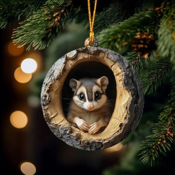 Cute Possum Ornament, 2D Flat Ornament, Christmas Tree Decoration, Ornament Gift For Animal Lovers