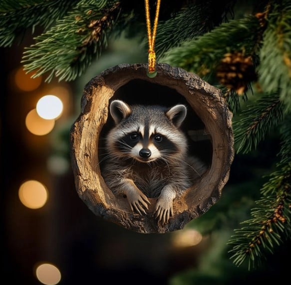 Cute Raccoon Ornament, 2D Flat Ornament, Christmas Tree Decoration, Holiday Ornament Gift For Raccoon Lovers And Nature Enthusiasts