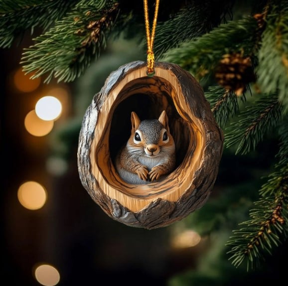 Squirrel Ornament, 2D Flat Ornament, Christmas Tree Decoration, Holiday Ornament Gift For Squirrel Lovers And Nature Enthusiasts