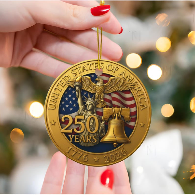 Usa 250Th Anniversary Ornament, 1776-2026 Patriotic Christmas Decoration, Liberty Bell & Eagle Commemorative Gift For Americans, Keepsake