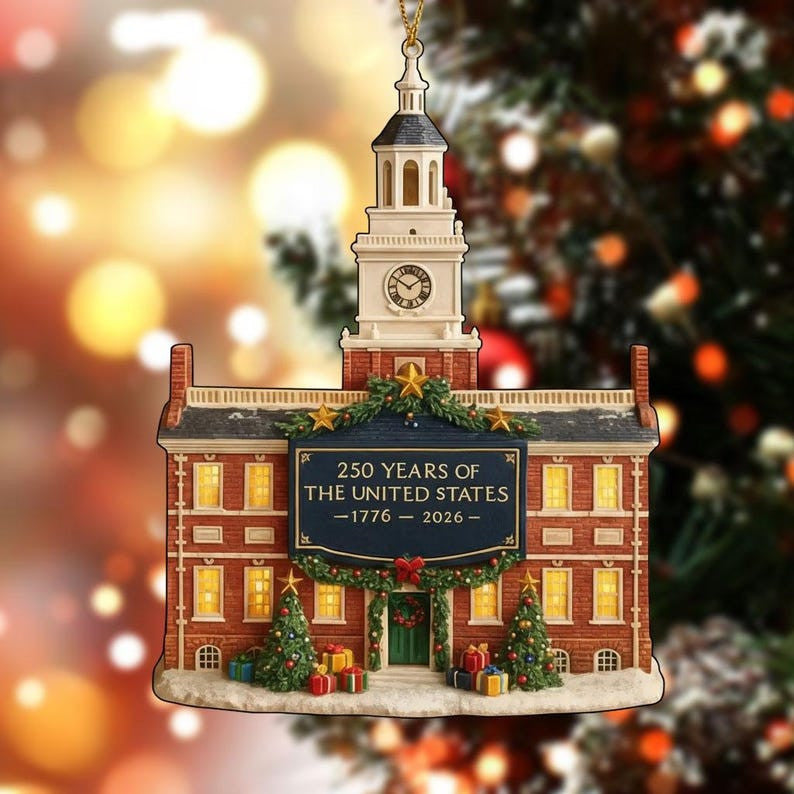 250 Years Usa Ornament 1776-2026, Independence Hall Christmas Decoration, Patriotic Gift, Bicentennial Tree Ornament Decor