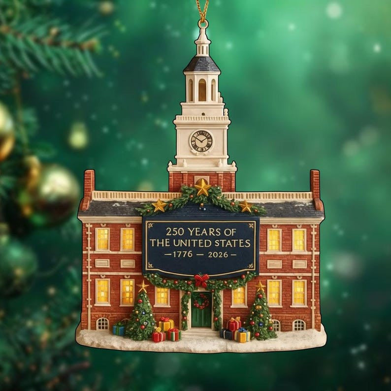 250 Years Usa Ornament 1776-2026, Independence Hall Christmas Decoration, Patriotic Gift, Bicentennial Tree Ornament Decor