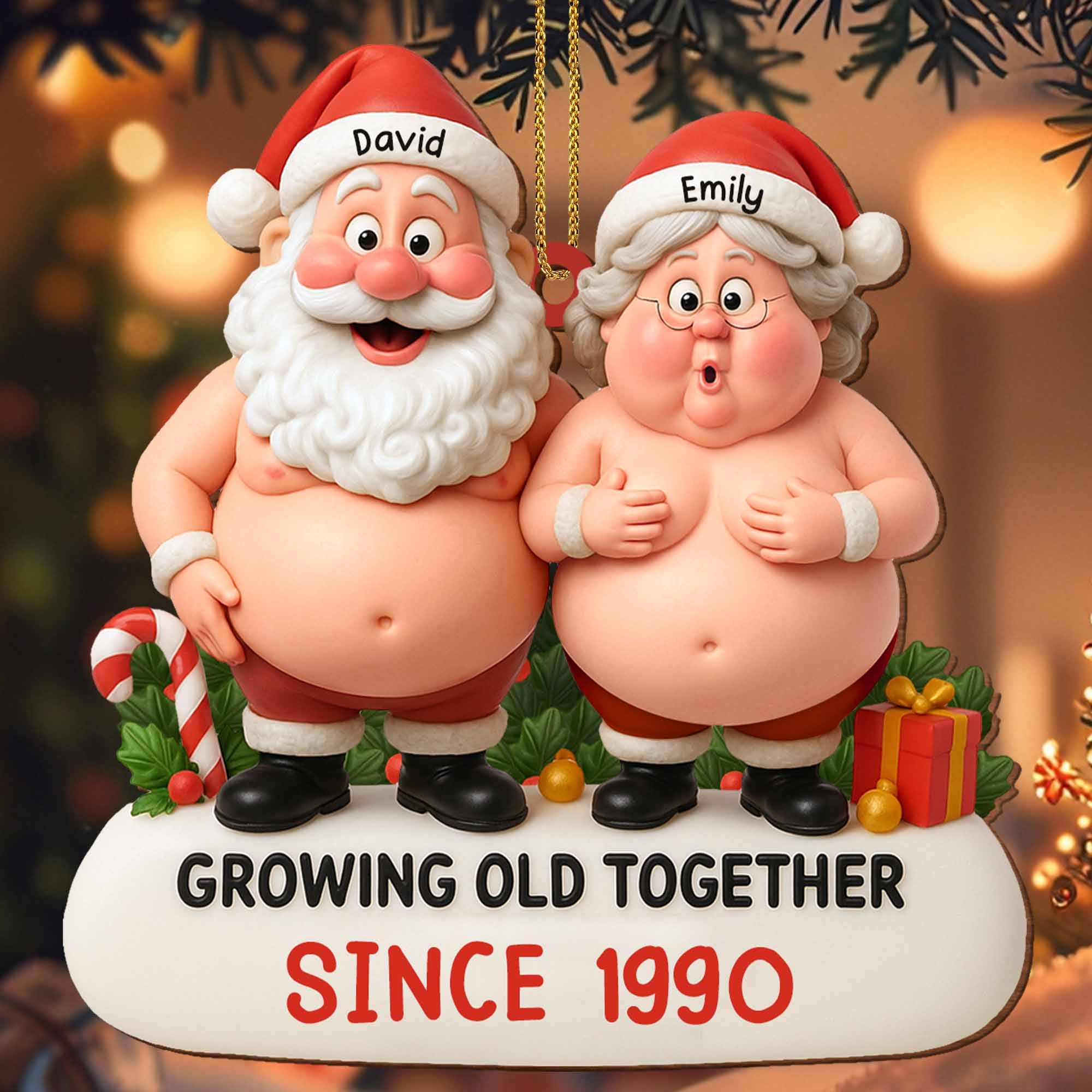 2D Funny Santa Ornament Growing Old Together, Santa And Mrs. Claus Ornament, Gift For Couples
