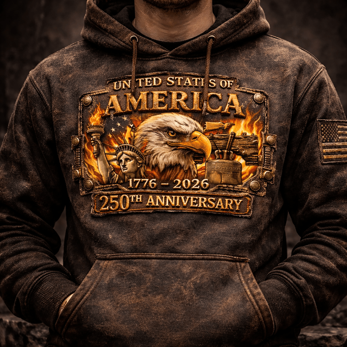 Printed USA 250th Anniversary Hoodie, United States of America Eagle Design 1776–2026, Patriotic Hoodie, Gift for Men