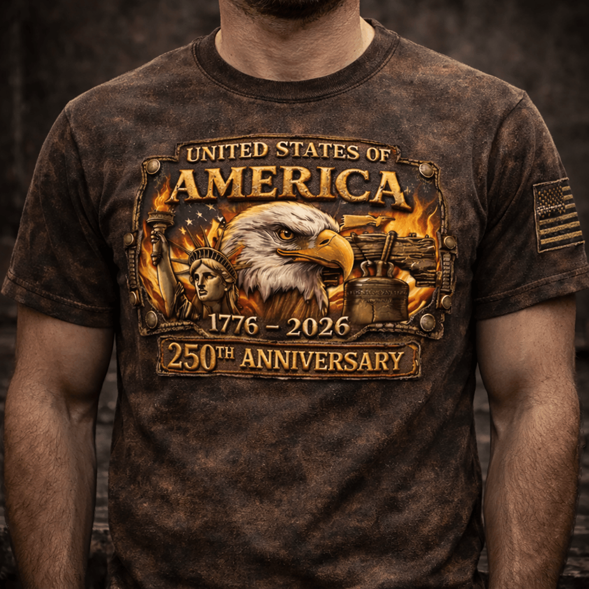 Printed USA 250th Anniversary T Shirt, United States of America Eagle Design 1776–2026, Patriotic Shirt, Gift for Men