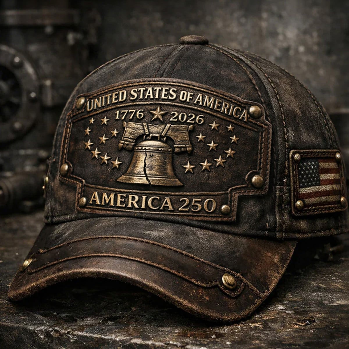 Printed Vintage America 250 Trucker Cap, Liberty Bell 1776–2026 Patriotic Hat, Distressed USA Flag Cap, Gift for Men