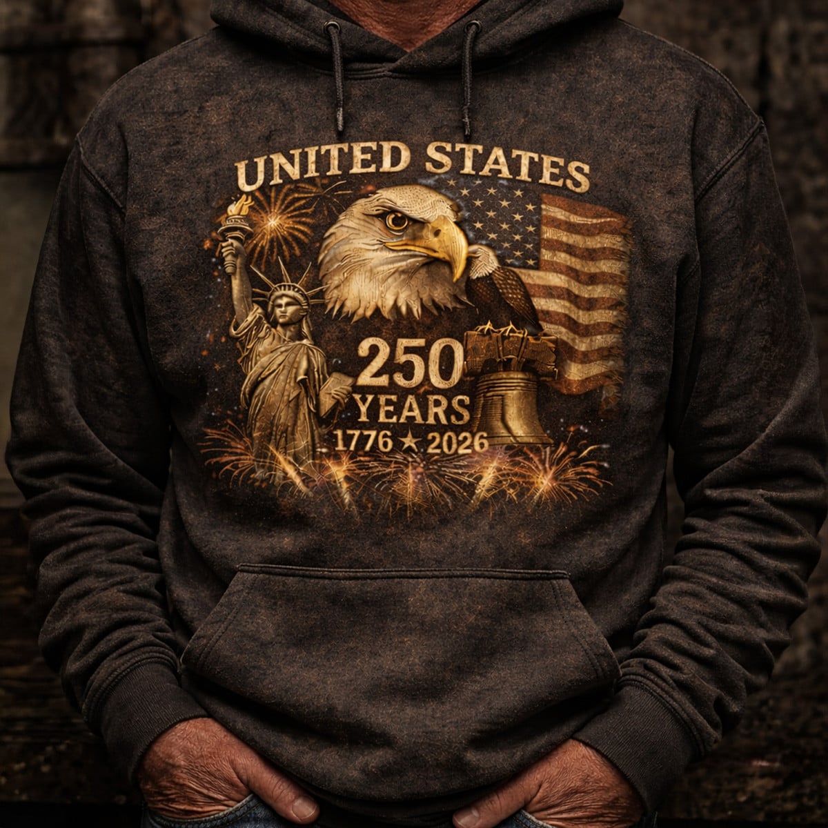 United States 250 Years Hoodie, 1776–2026 Patriotic Eagle Liberty Hoodie, Vintage USA Pullover, Freedom Gift for Men