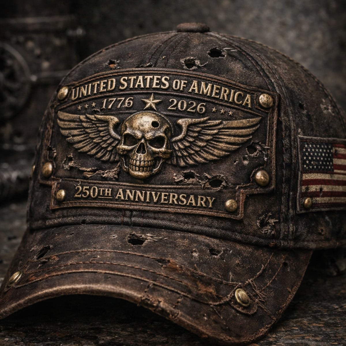 Printed USA 250th Anniversary Cap, United States of America Skull Eagle Patriotic Distressed Baseball Hat for Men