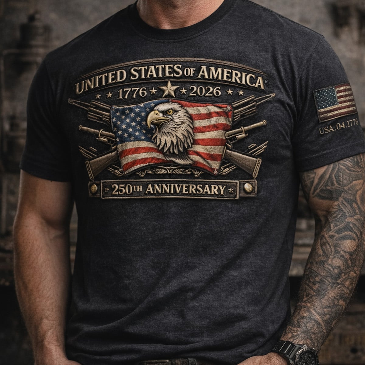 Printed USA 250th Anniversary T Shirt, United States of America 1776–2026 Patriotic Eagle Tee, July 4th Gift