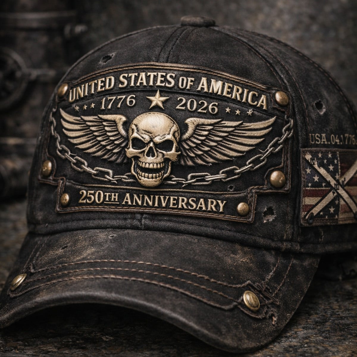 United States 250th Anniversary 1776 2026 Skull Wings Printed Hat for Men Patriotic Baseball Cap Gift for Dad Veteran Biker Style