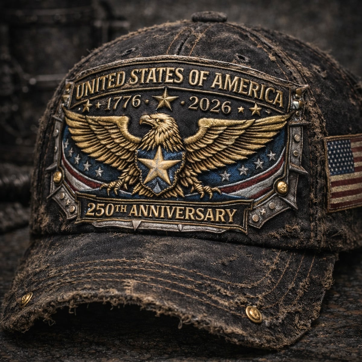 United States of America 250th Anniversary Hat 1776-2026, Patriotic USA Eagle Cap, 4th of July Gift, American Veteran Graphic Print