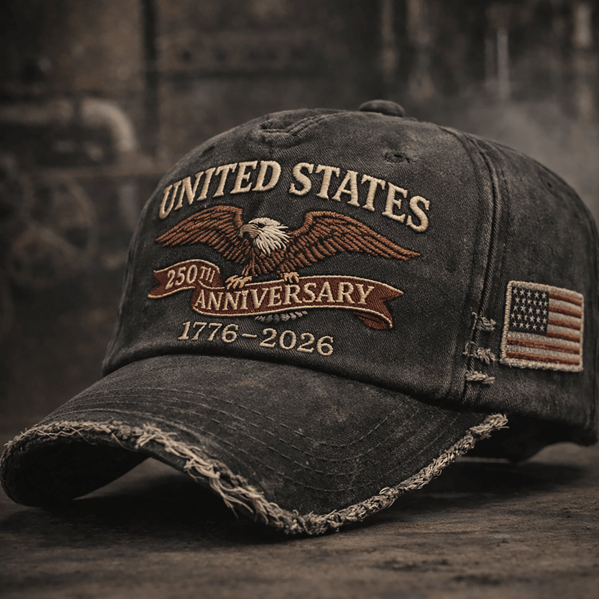United States 250th Anniversary 1776–2026 Printed Cap, Patriotic Eagle Hat, Vintage Distressed Printed America, USA Gift