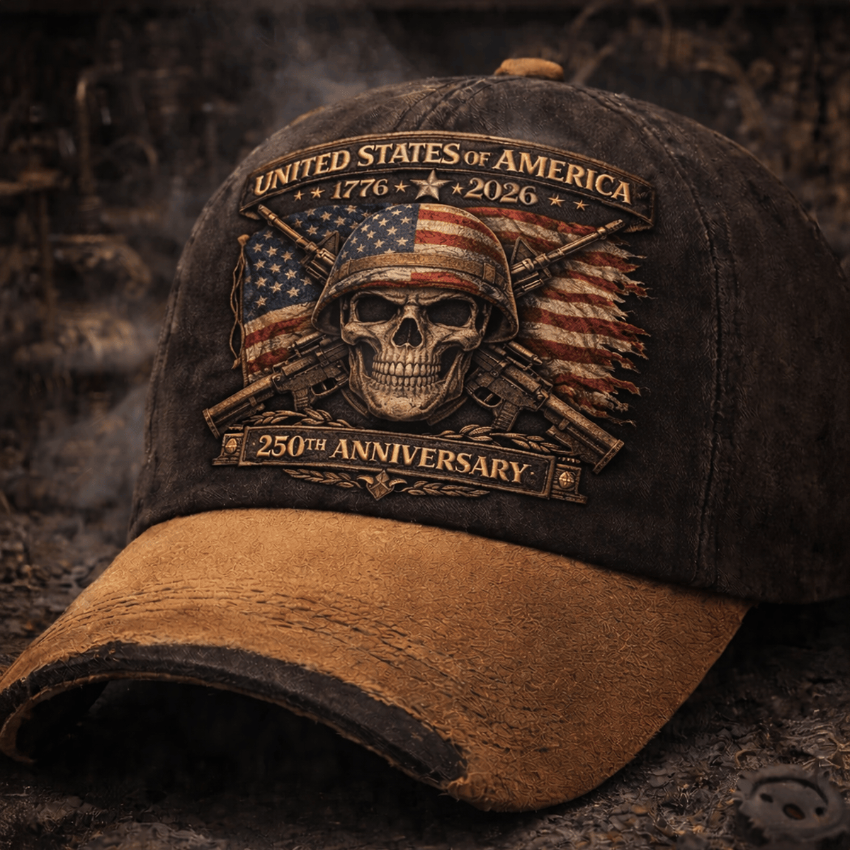 United States of America 1776–2026 Skull Soldier Patriotic Printed Cap 250th Anniversary USA Independence Vintage American Pride Gift for Dad