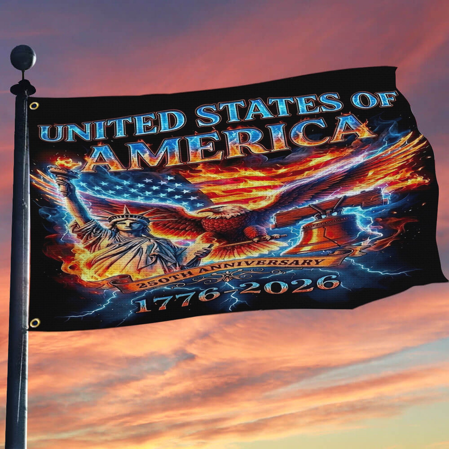 United States of America 250th Anniversary Flag 1776–2026 Patriotic Eagle Liberty Bell Garden Flag Home Decor