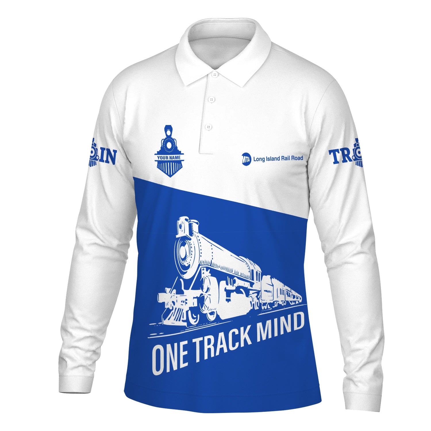 Railspirit Custom Name Long Island Railroad Long Sleeve Polo Shirt One Track Mind Printed Shirt