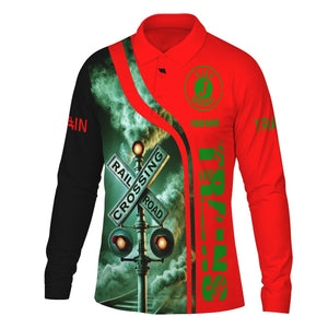 Railspirit Custom Name Elgin Joliet And Eastern Railroad Long Sleeve Polo Shirt Railroad Crossing Sign Printed Shirt