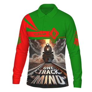 Railspirit Personalized Elgin Joliet And Eastern Railroad Long Sleeve Polo Shirt One Track Mind Train Printed Shirt