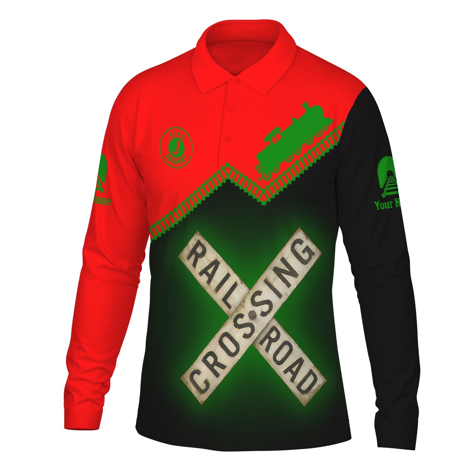 Railspirit Custom Name Elgin Joliet And Eastern Railroad Long Sleeve Polo Shirt Railroad Crossing Printed Train Track Shirt