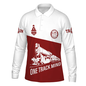 Railspirit Custom Name Detroit & Mackinac Railroad Long Sleeve Polo Shirt One Track Mind Printed Shirt