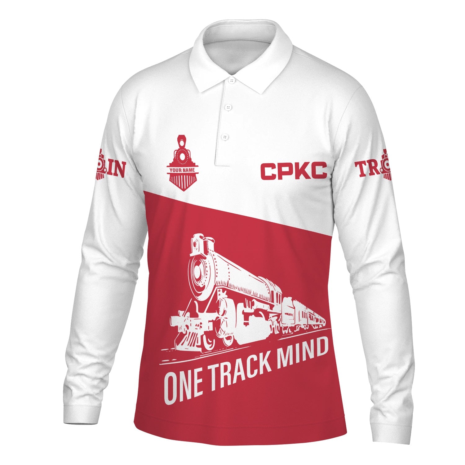 Railspirit Custom Name Canadian Pacific Kansas City Long Sleeve Polo Shirt One Track Mind CPKC Printed Shirt