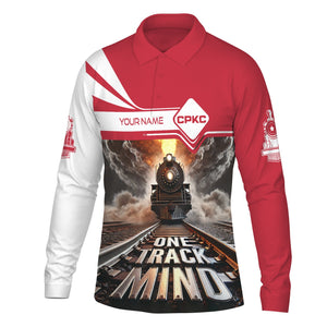 Railspirit Personalized Canadian Pacific Kansas City Long Sleeve Polo Shirt One Track Mind CPKC Train Printed Shirt