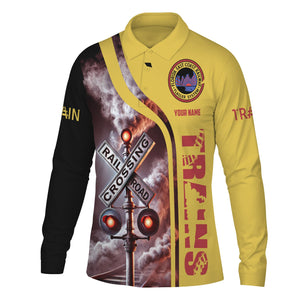 Railspirit Custom Name Florida East Coast Railway Long Sleeve Polo Shirt Railroad Crossing Sign Printed Shirt