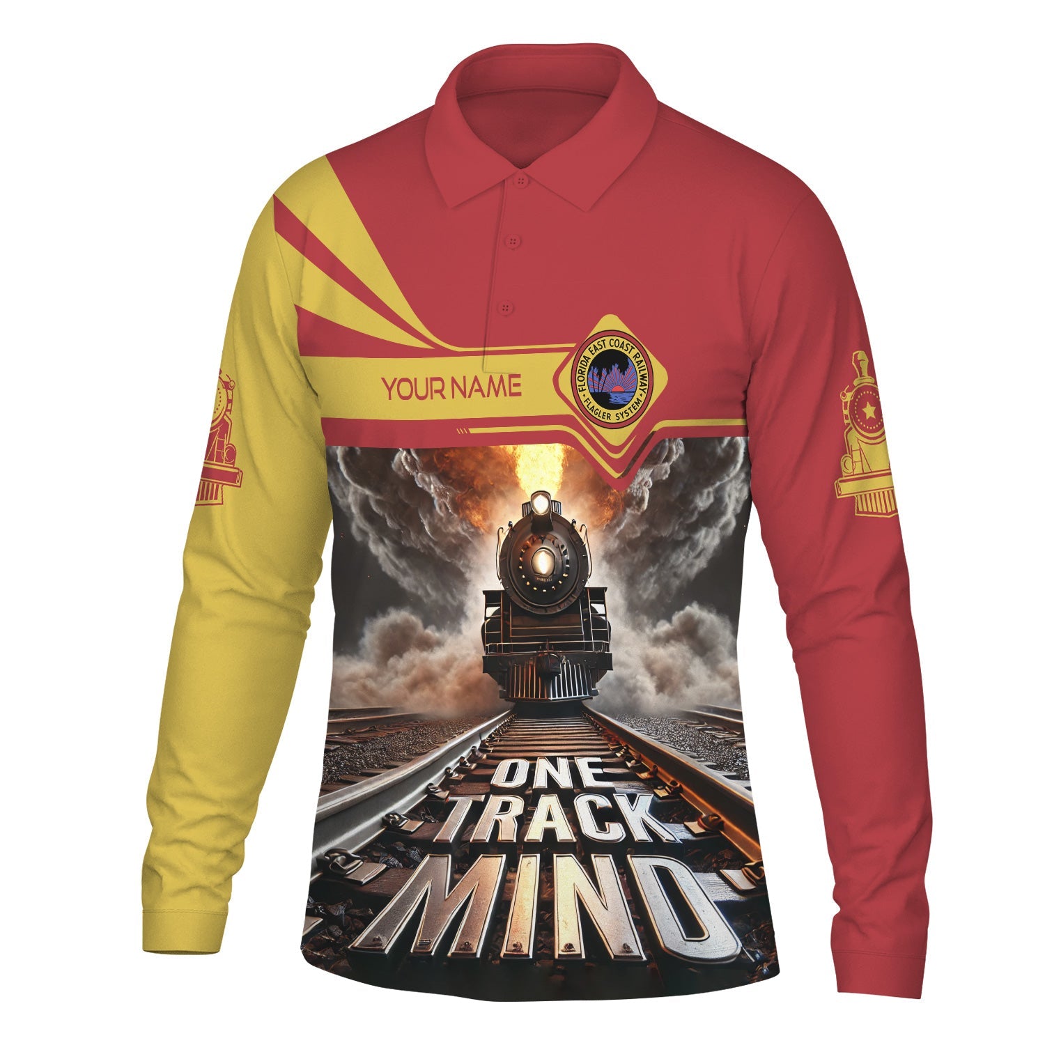 Railspirit Personalized Florida East Coast Railway Long Sleeve Polo Shirt One Track Mind Train Printed Shirt