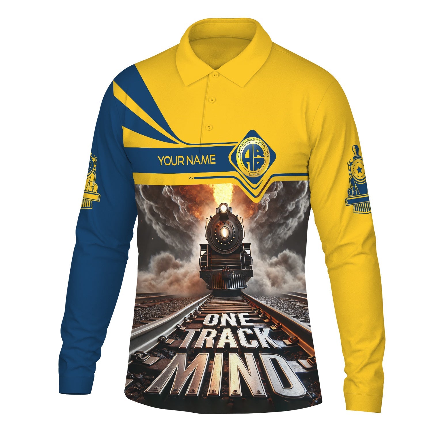 Railspirit Personalized Alaska Railroad Long Sleeve Polo Shirt One Track Mind Train Printed Shirt