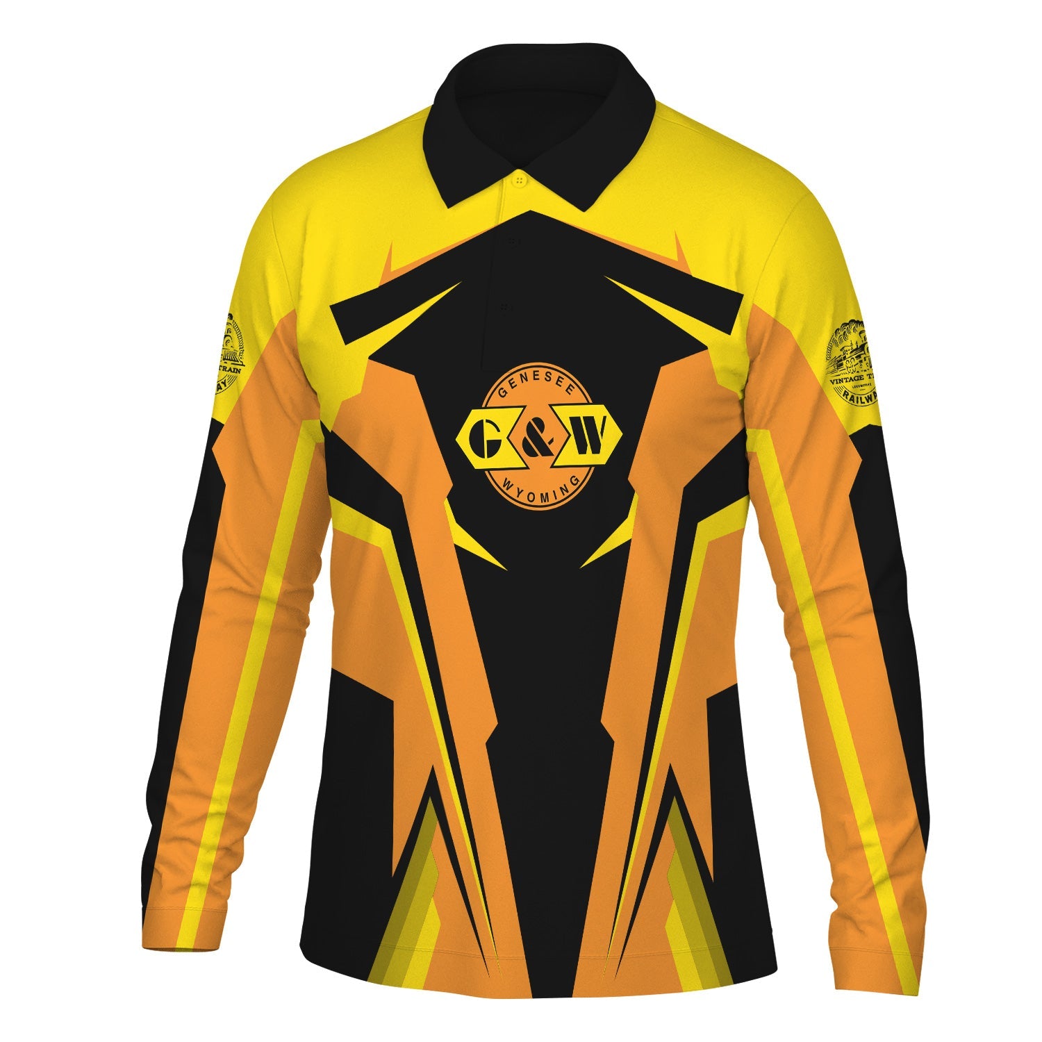 Railspirit Personalized Genesee & Wyoming Inc. Railroad Long Sleeve Polo Shirt Strong Line Train Long Sleeve Polo Shirt Gift Idea For Train Lover