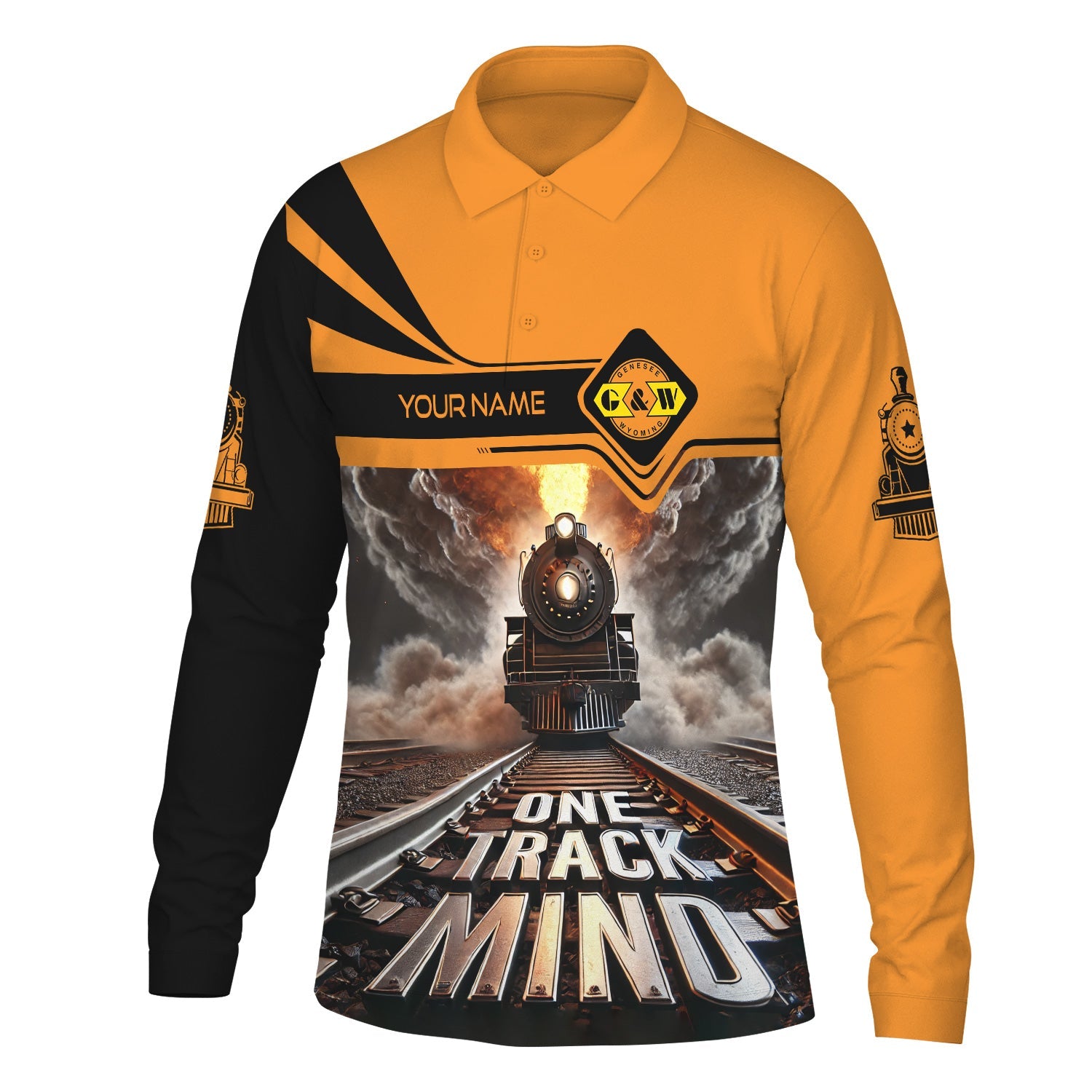 Railspirit Personalized Genesee & Wyoming Inc. Railroad Long Sleeve Polo Shirt One Track Mind Train Printed Shirt