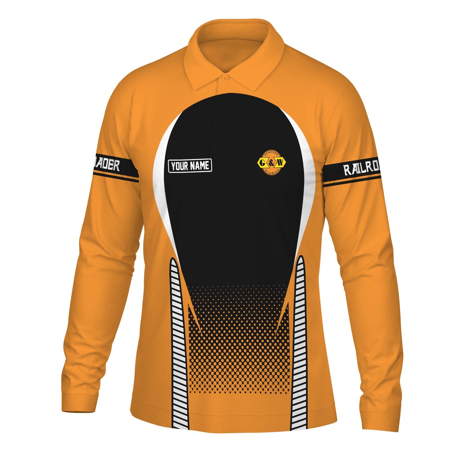 Railspirit Personalized Genesee & Wyoming Inc. Railroad Long Sleeve Polo Shirt Train Long Sleeve Polo Shirt Gift Idea For Train Lover