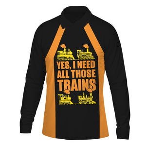 Railspirit Custom Name Genesee & Wyoming Inc. Railroad Long Sleeve Polo Shirt Yes I Need All Those Train Printed Shirt
