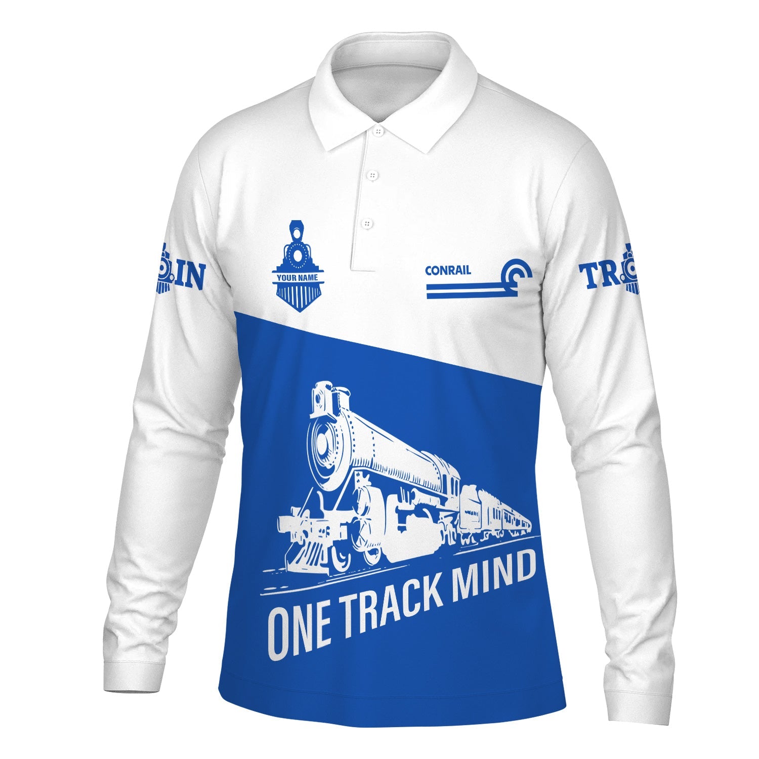 Railspirit Custom Name Conrail Railroad Long Sleeve Polo Shirt One Track Mind Printed Shirt