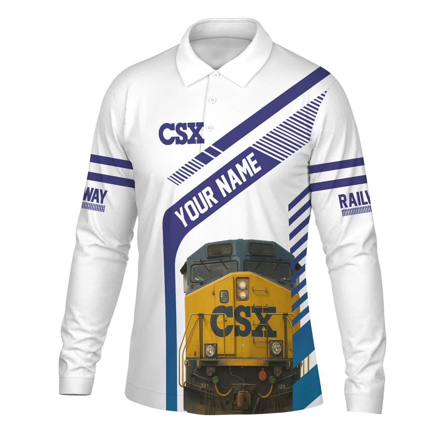 Railspirit Personalized CSX Transportation Railroad Long Sleeve Polo Shirt CSX Engine Graphic Shirt