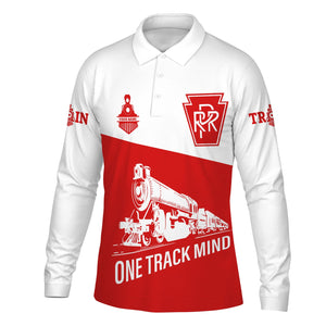 Railspirit Custom Name Pennsylvania Railroad Long Sleeve Polo Shirt One Track Mind Printed Shirt