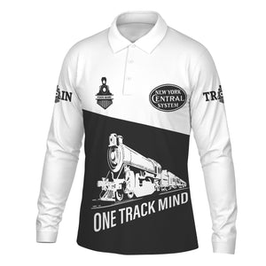 Railspirit Custom Name New York Central Railroad Long Sleeve Polo Shirt One Track Mind Printed Shirt