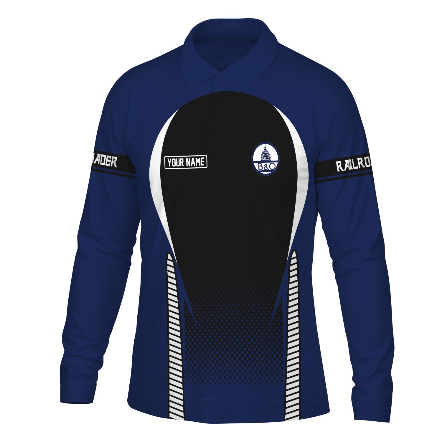 Railspirit Personalized Baltimore and Ohio Railroad Long Sleeve Polo Shirt B&O Train Long Sleeve Polo Shirt Gift Idea For Train Lover