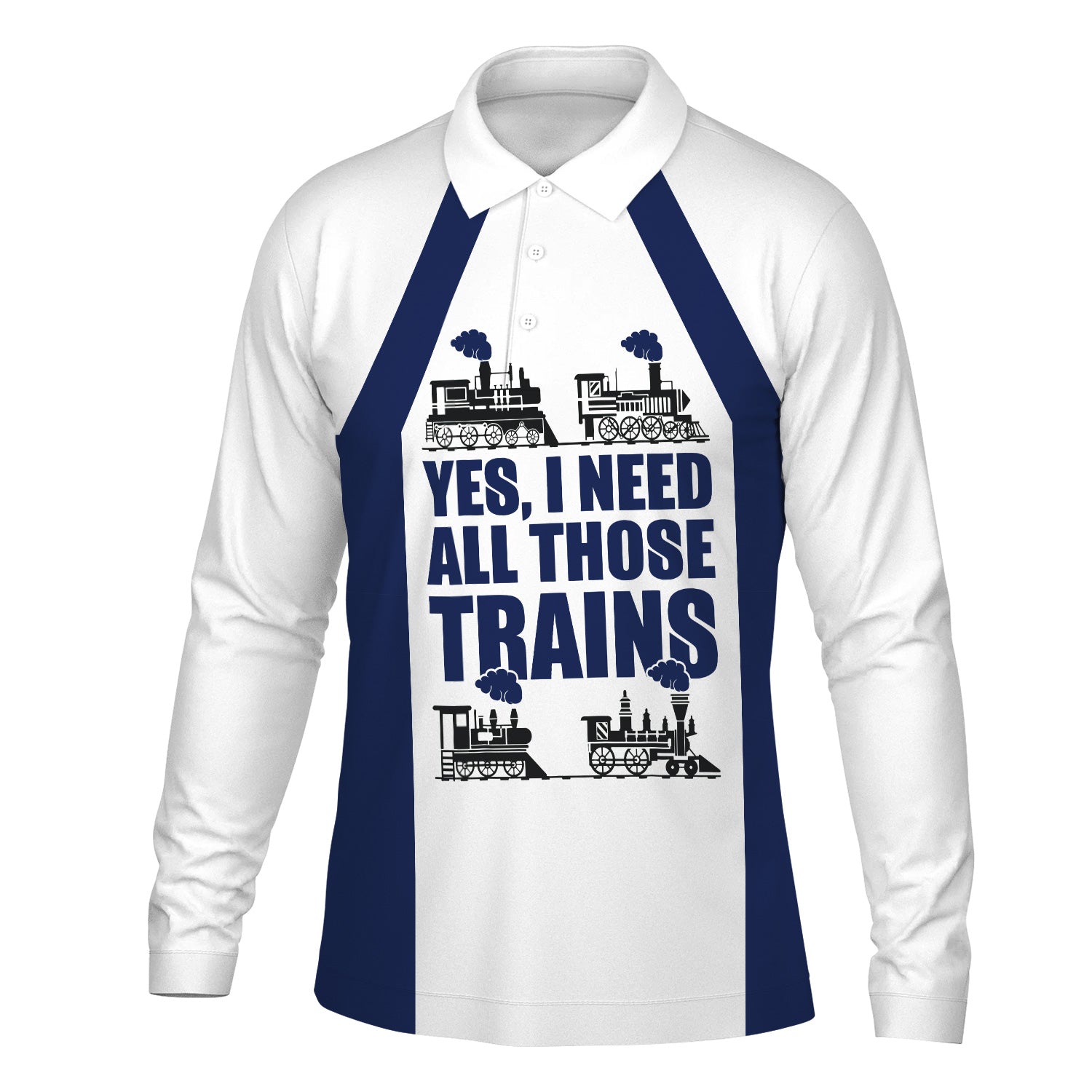 Railspirit Custom Name Baltimore and Ohio Railroad Long Sleeve Polo Shirt Yes I Need All Those Train B&O Printed Shirt
