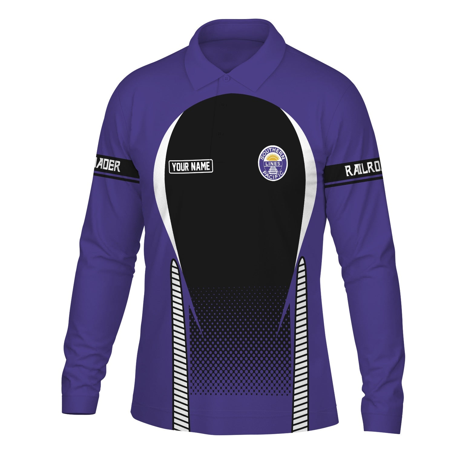 Railspirit Personalized Southern Pacific Railroad Long Sleeve Polo Shirt Train Long Sleeve Polo Shirt Gift Idea For Train Lover