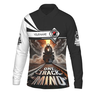Railspirit Personalized Northern Pacific Railway Long Sleeve Polo Shirt One Track Mind Train Printed Shirt