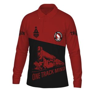 Railspirit Custom Name Great Northern Railway Long Sleeve Polo Shirt One Track Mind GNR Printed Shirt