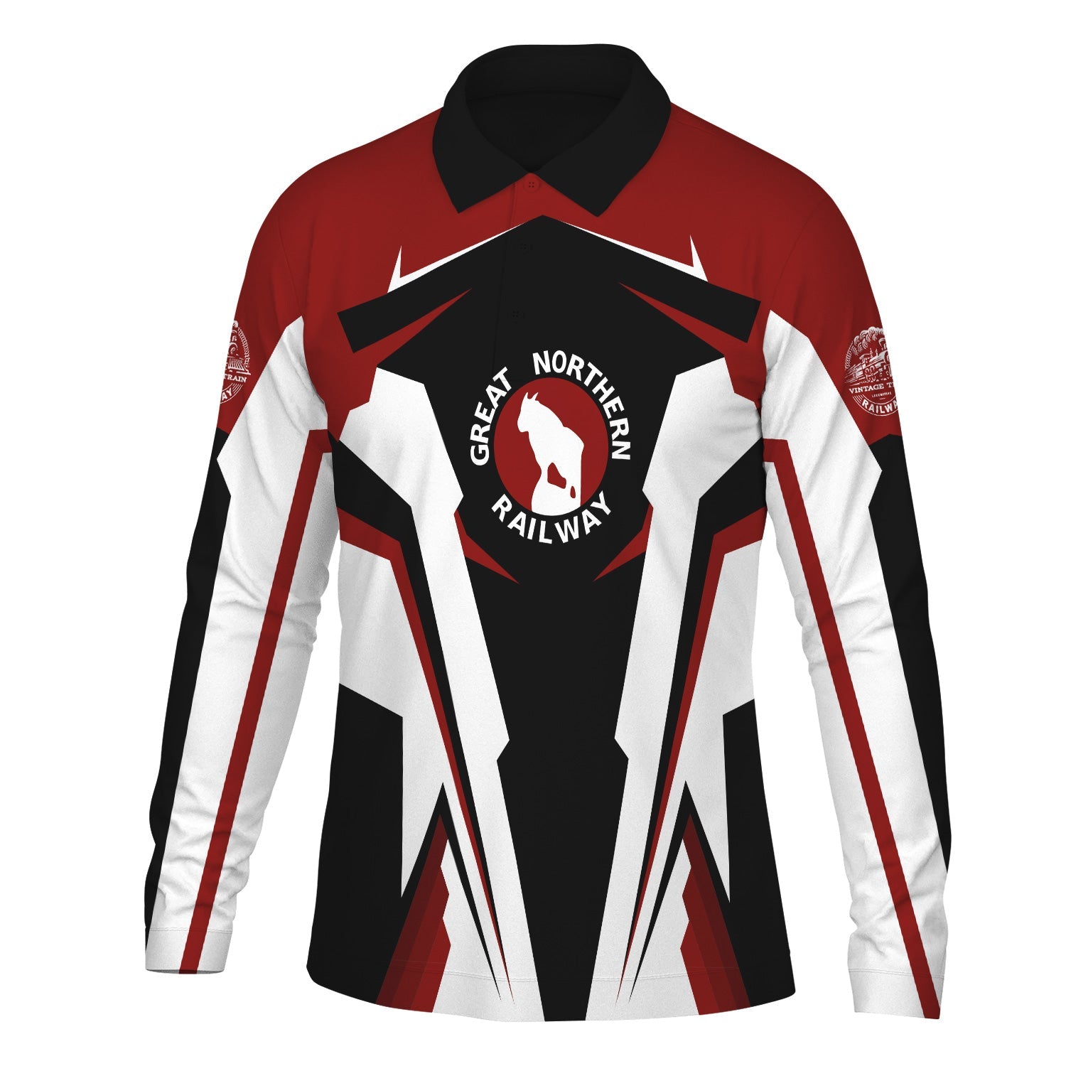 Railspirit Personalized Great Northern Railway Long Sleeve Polo Shirt GNR Strong Line Train Long Sleeve Polo Shirt Gift Idea For Train Lover