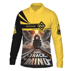 Railspirit Personalized Erie Railroad Long Sleeve Polo Shirt One Track Mind Train Printed Shirt