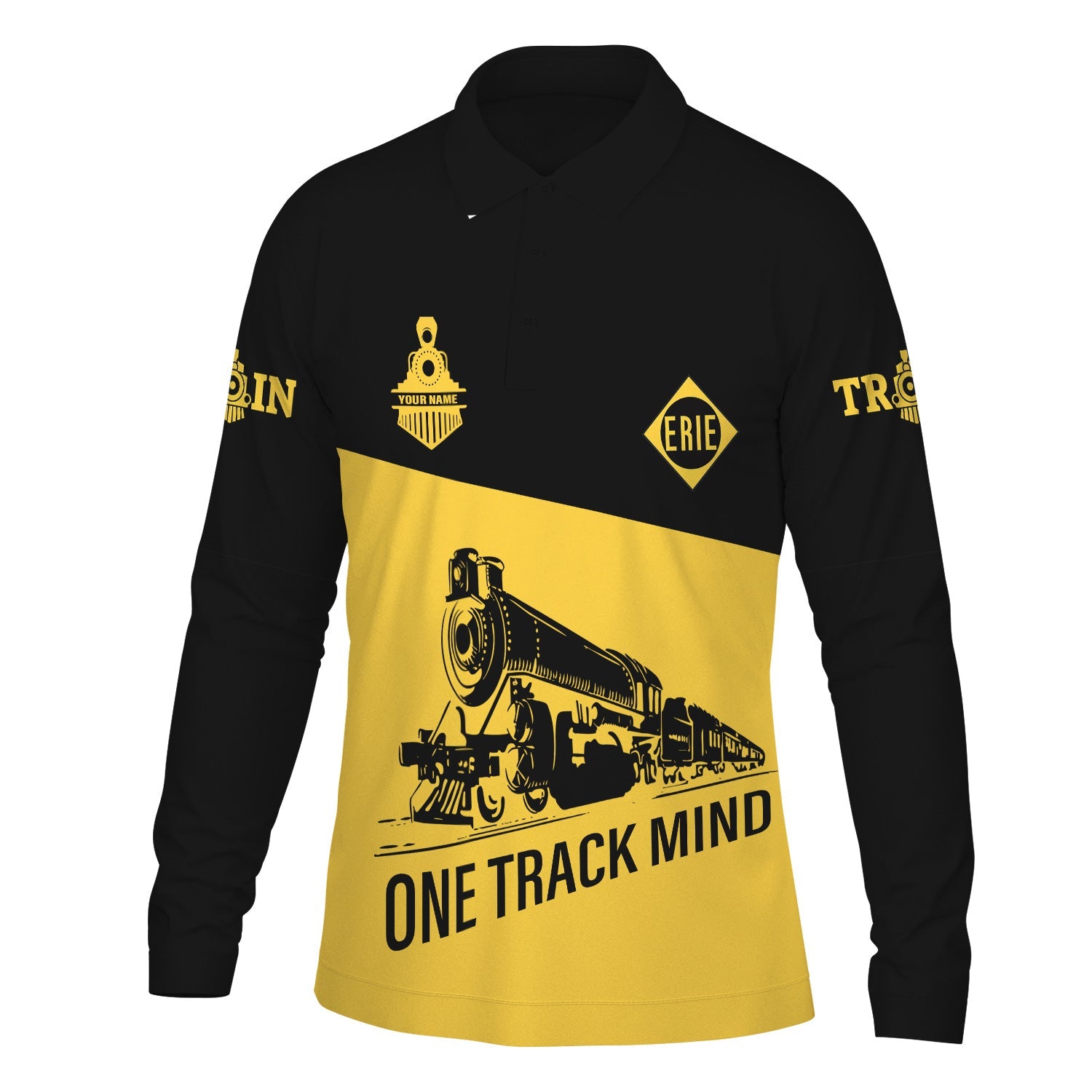 Railspirit Custom Name Erie Railroad Long Sleeve Polo Shirt One Track Mind Printed Shirt