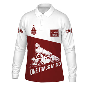 Railspirit Custom Name Delaware, Lackawanna and Western Railroad Long Sleeve Polo Shirt One Track Mind DL&W Printed Shirt